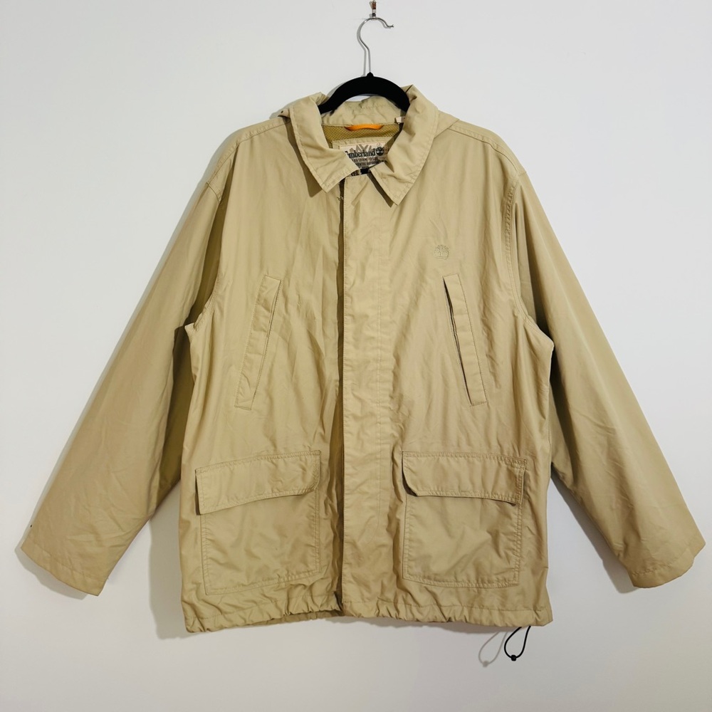 Timberland Stratham Issue Beige Outdoor Jacket XL Nylon Hooded Utility Coat